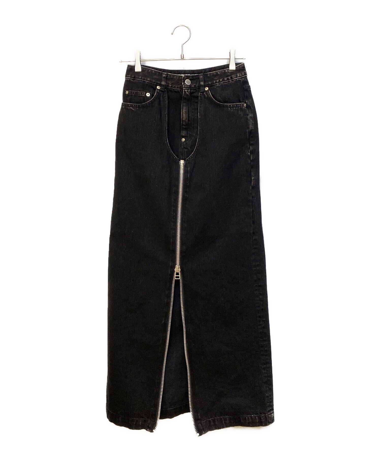 JOHN LAWRENCE SULLIVAN (ジョンローレンスサリバン) Washed denim zipped long skirt ブラック  サイズ:XS