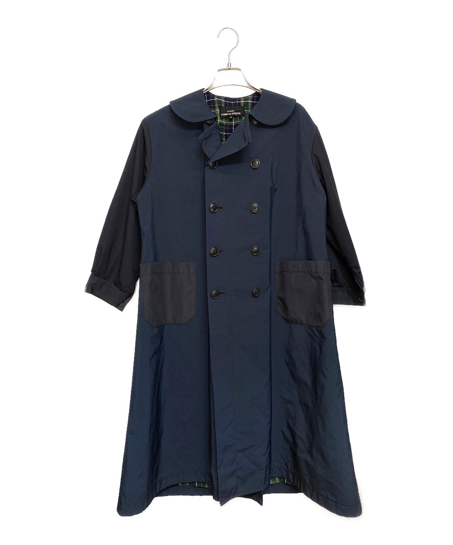 tricot COMME des GARCONS (トリココムデギャルソン) 切替ダブルブレストステンカラーコート ネイビー サイズ:S