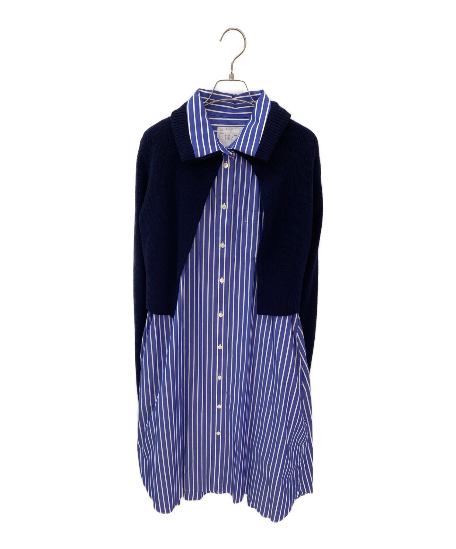 sacai (サカイ) Cotton Poplin Wool Knit Dress ブルー×ホワイト サイズ:3