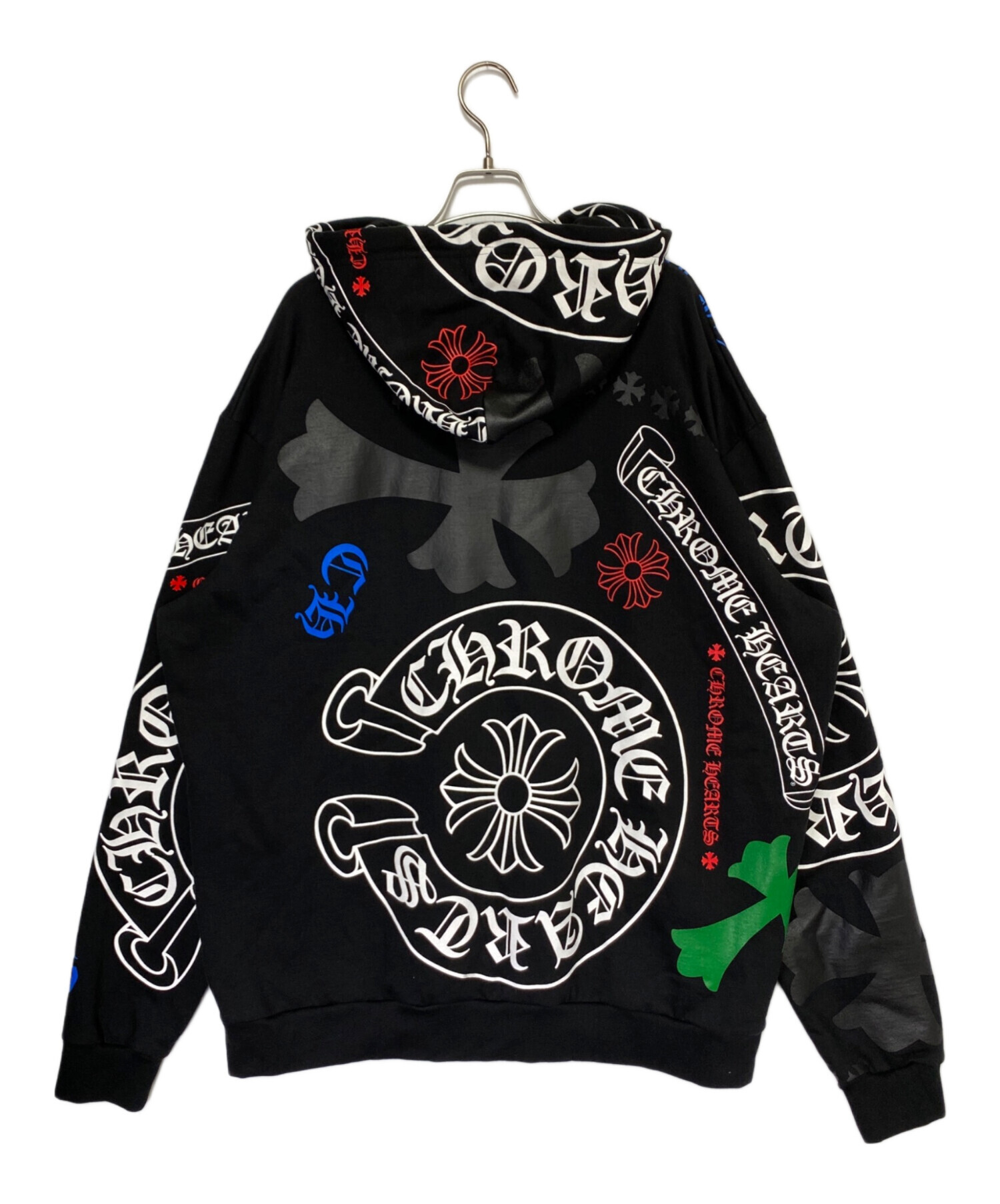 CHROME HEARTS (クロムハーツ) プルオーバーパーカー ブラック×グリーン サイズ:XL