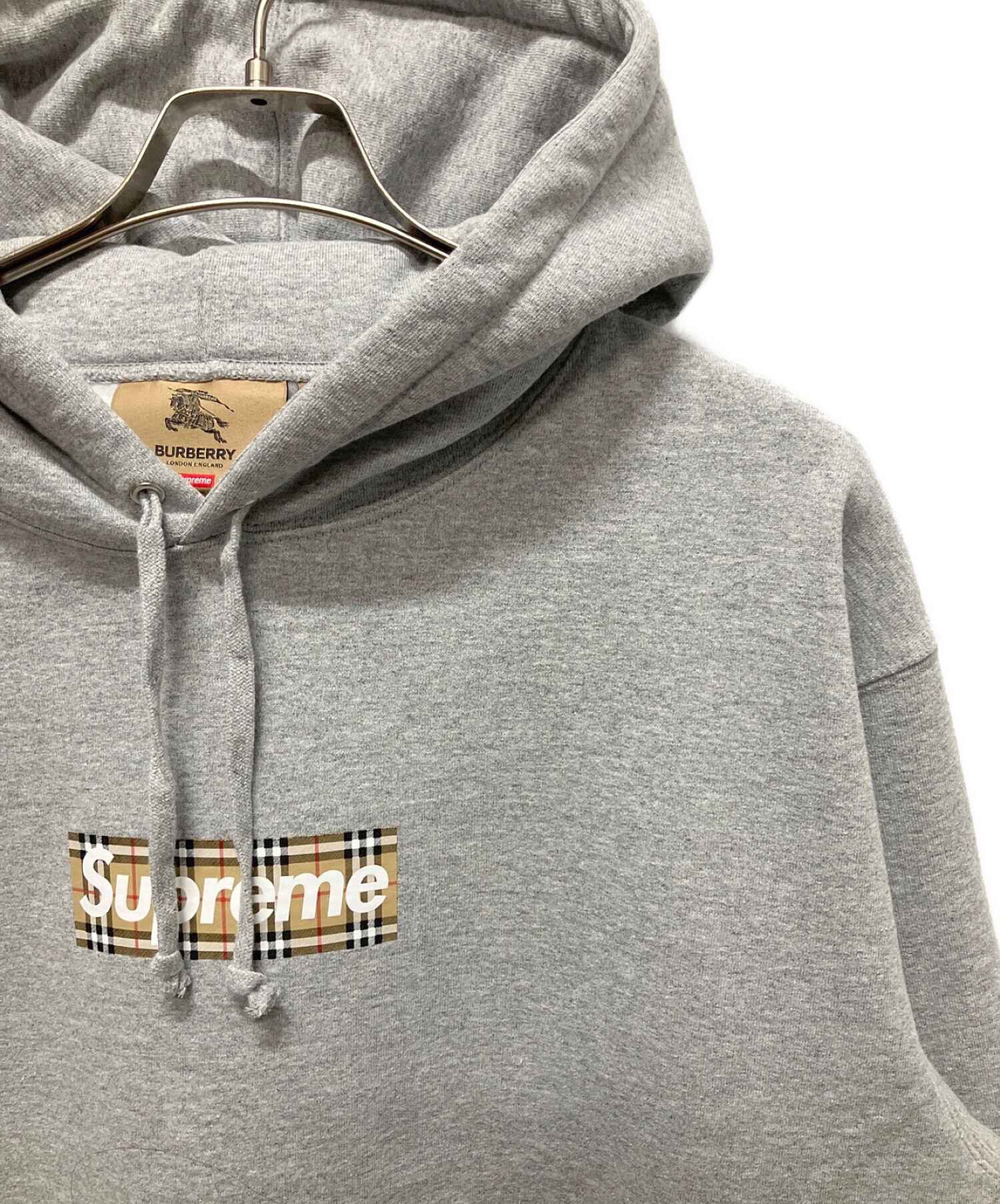 SUPREME (シュプリーム) BURBERRY (バーバリー) Box Logo Hooded Sweatshirt ライトグレー サイズ:XL