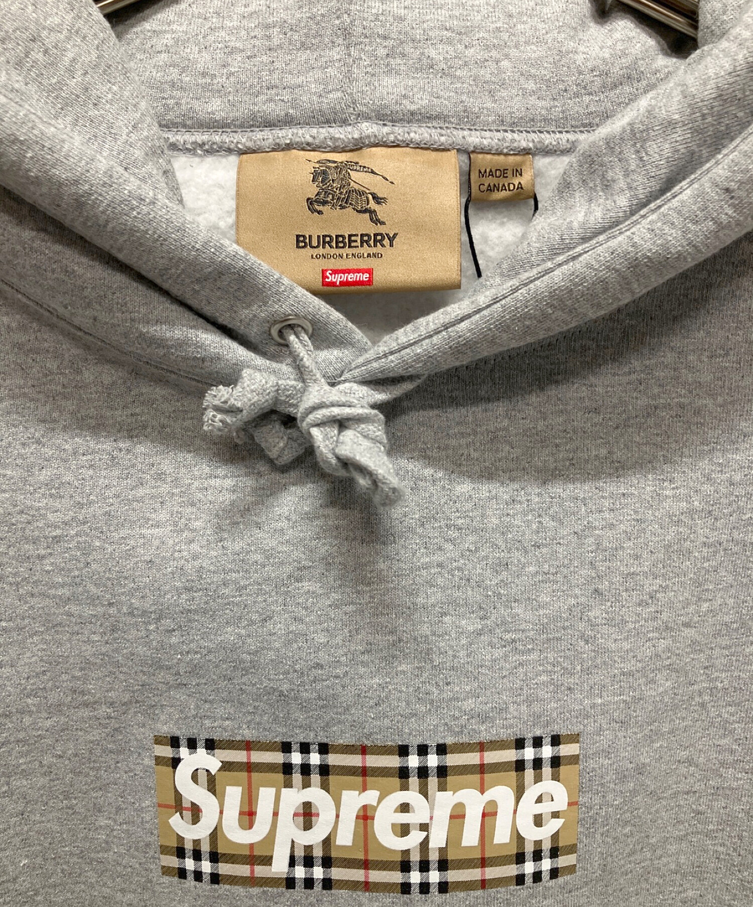 SUPREME (シュプリーム) BURBERRY (バーバリー) Box Logo Hooded Sweatshirt ライトグレー サイズ:XL