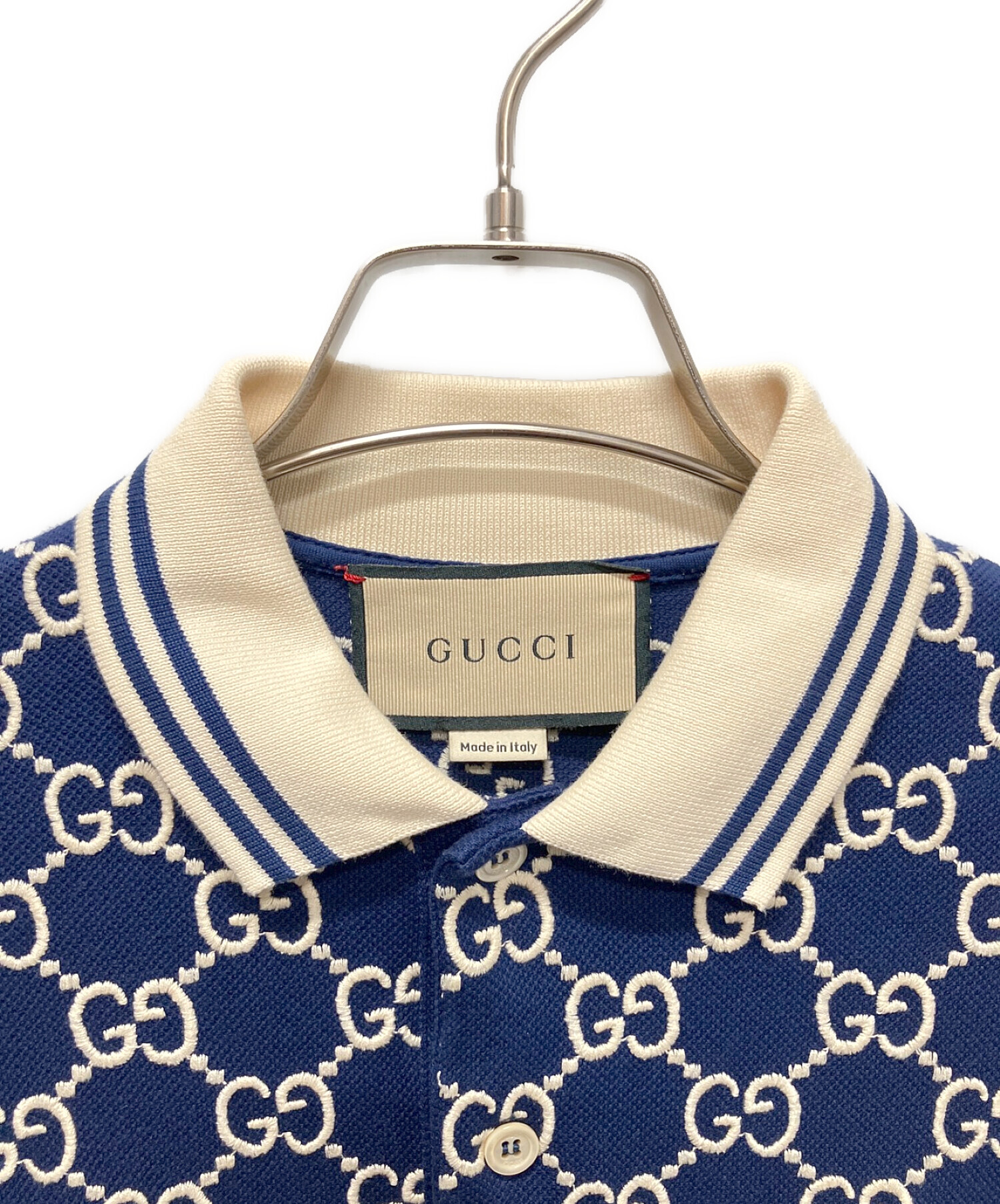 GUCCI (グッチ) GG ストレッチコットン ポロシャツ ネイビー サイズ:M