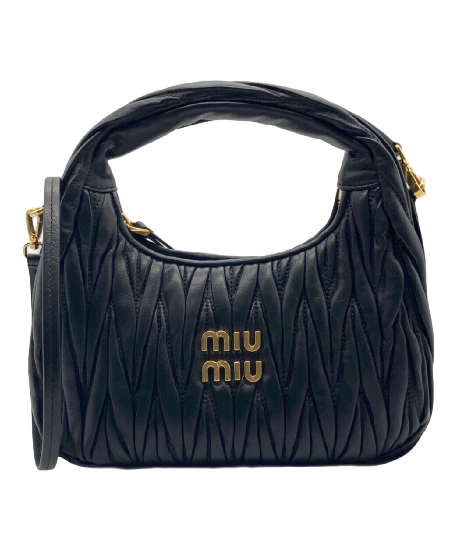 中古・古着通販】MIU MIU (ミュウミュウ) ワンダーマテラッセレザー ホーボーミニバッグ ブラック サイズ:ミニ｜ブランド・古着通販  トレファク公式【TREFAC FASHION】スマホサイト